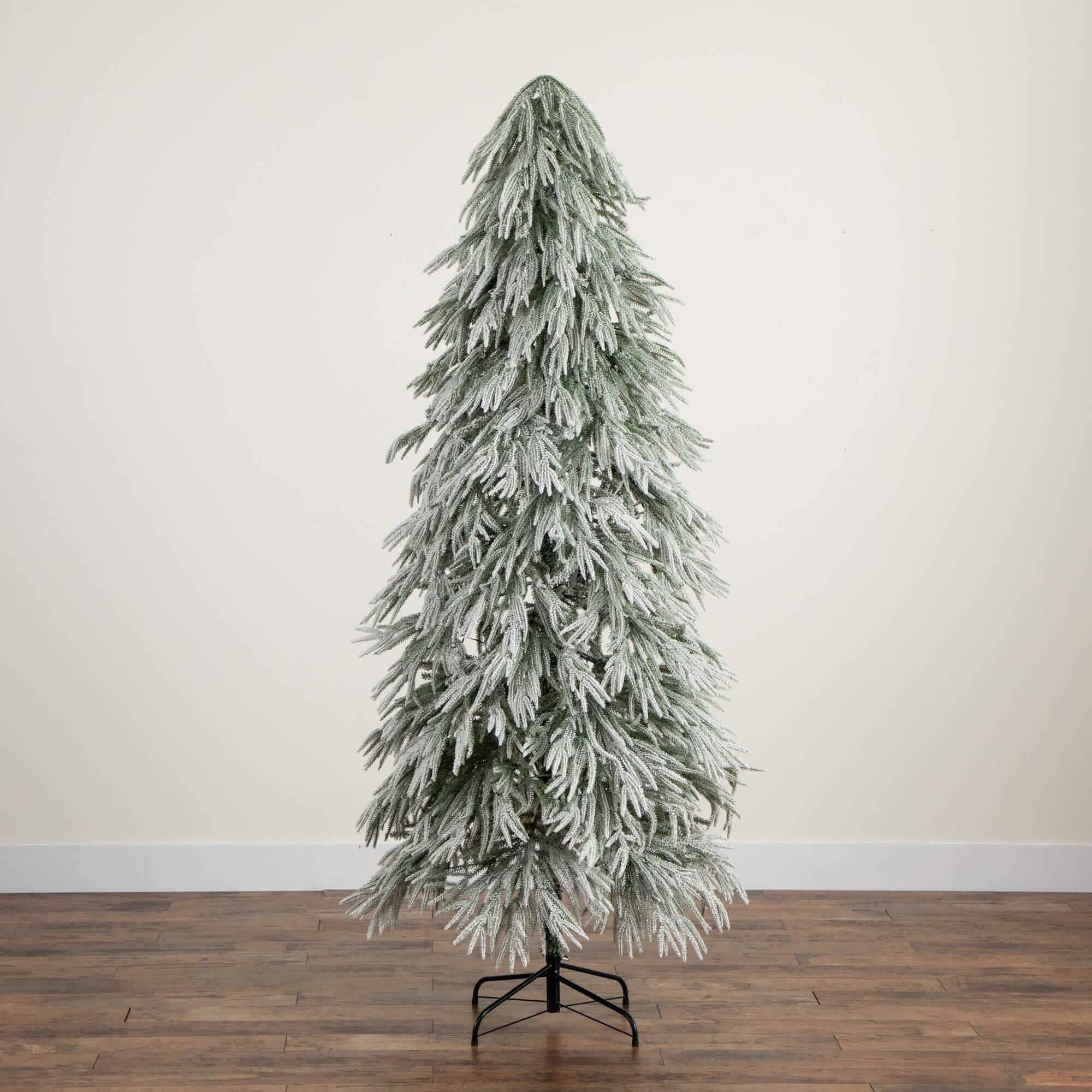 7ft. Pre-Lit Down Swept Flocked Artificial Christmas Tree, Warm White LED Lights